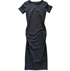JARBO | Vintage Cotton Ruched Dress Black LBD Small Sculpted Stretchy Y2K